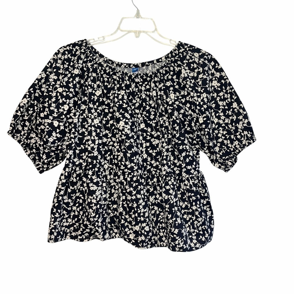 Old Navy Women Floral Print Black White‎ Babydoll Top Size XL Cutout Back